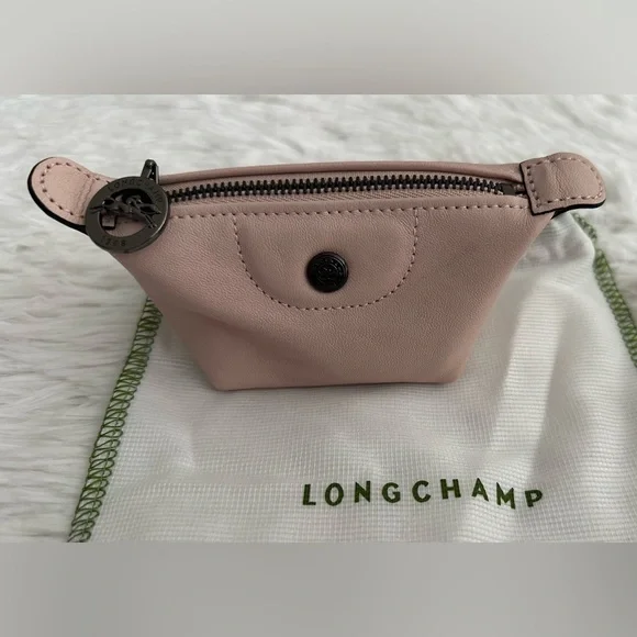 New Longchamp Le Pliage Pale Pink Leather Coin Purse - Picture 1 of 8